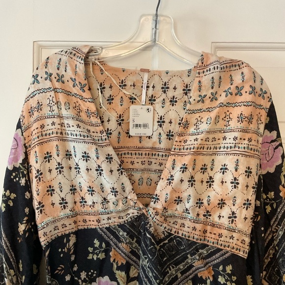 Free People Descanso Mini Dress Brown Floral Size S NWT Boho Hippie Peasant - Picture 7 of 12